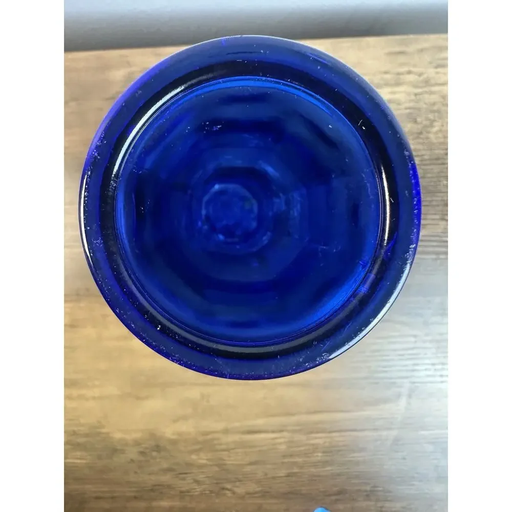 Vintage Cobalt Blue Glass Vase Tall Art Glass Mid Century Style
